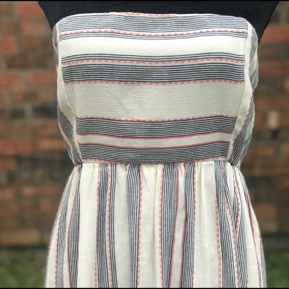 Socialite Cream Blue Red Striped Tie Back Dress B1/12 - Picture 4 of 12